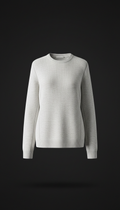 Minimalist knit sweater, Product shots use a 3/4 angle as default—showing both structure and details (collar shape, panel...