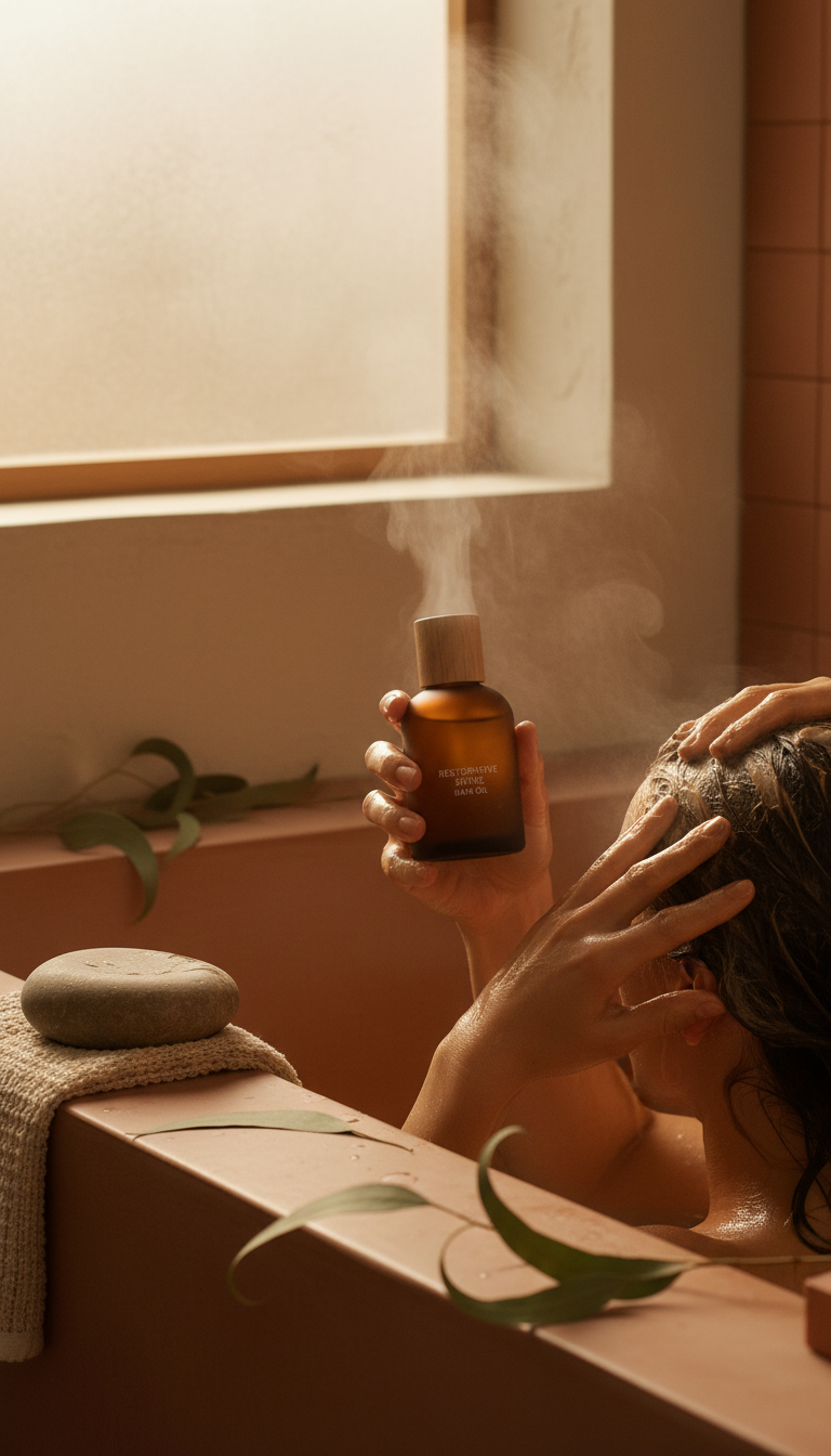 Restorative Shine Hair Oil in use